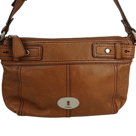 Fossil VTG MADDOX Shoulder Bag In Light Brown Leather 90's Y2K Style ZB5300 - Picture 3 of 7